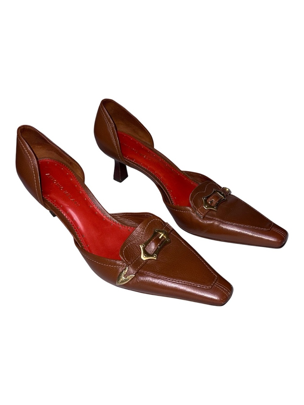 Antonio Melani Brown Leather Buckle D'Orsay Kitten Heel Pump 8.5 M Pointed Toe